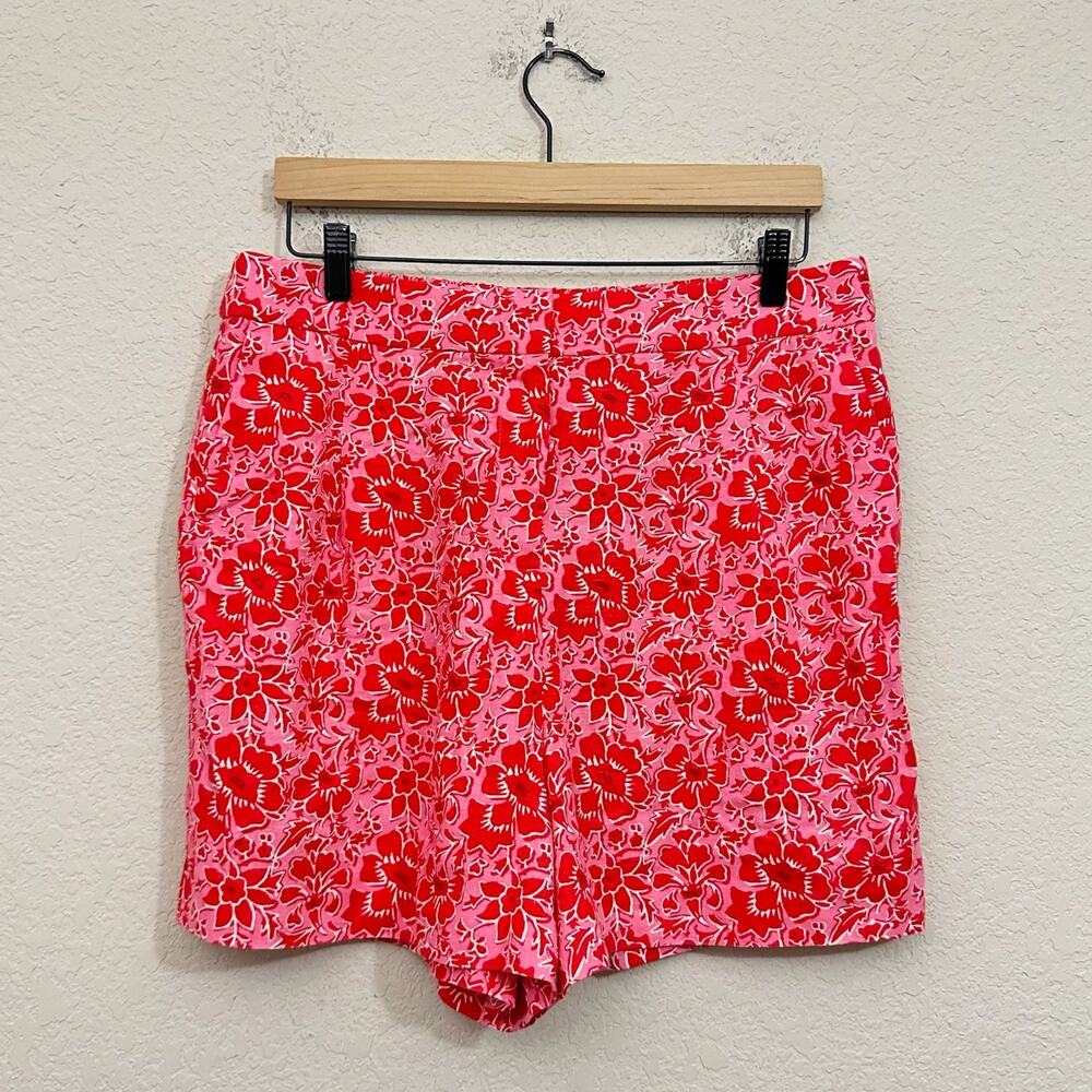 J.CREW Pleated Shorts Pink Red Floral All Over Print HR Linen Boho NWT
